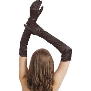 Women's Brown Long Imported Satin Elbow Length Halloween Cosplay Opera Gloves